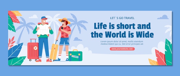 Free vector flat design travel adventure twitter header