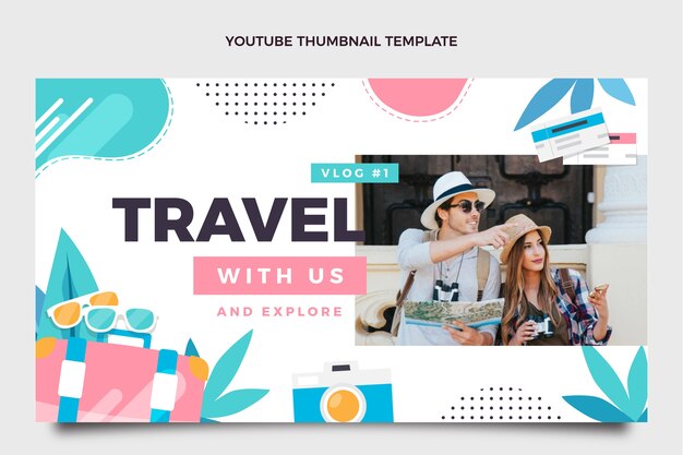 Free vector flat design travel adventure youtube thumbnail