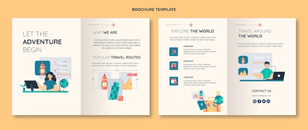 Modello di brochure per agenzia di viaggi design piatto