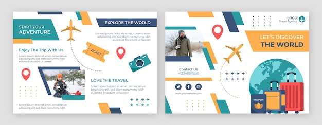 Flat design travel agency brochure with small planes