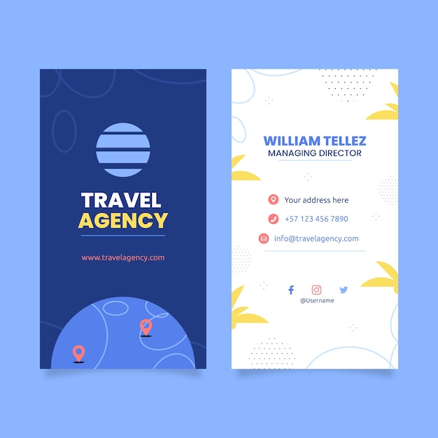 Flat design travel agency business card vertical