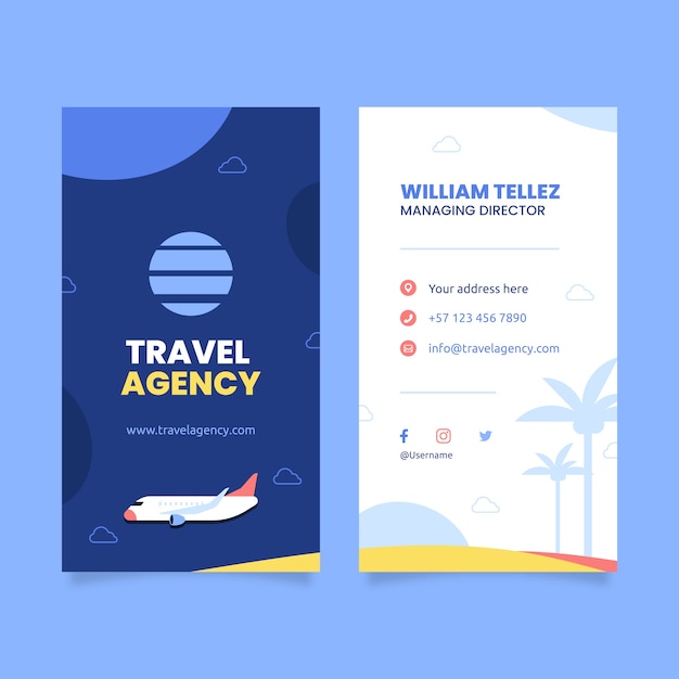 Free vector flat design travel agency business card vertical