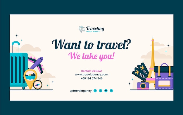 Free vector flat design travel agency facebook ad