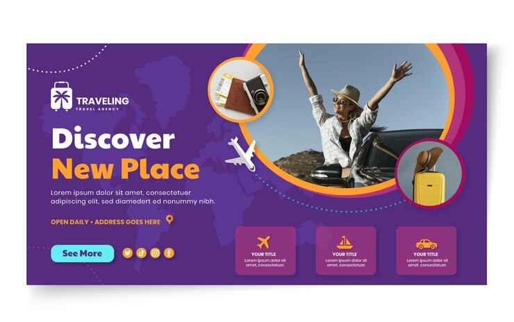 मुफ़्त वेक्टर flat design travel agency facebook post