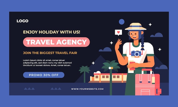 Flat design travel agency facebook template