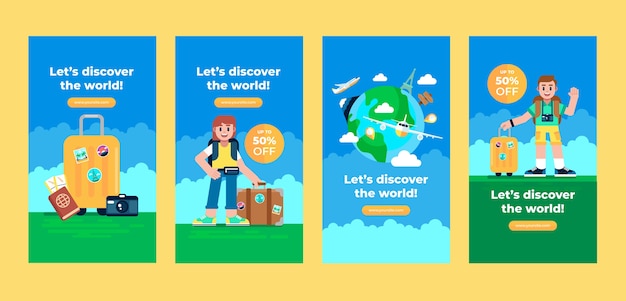 Free vector flat design travel agency instagram stories