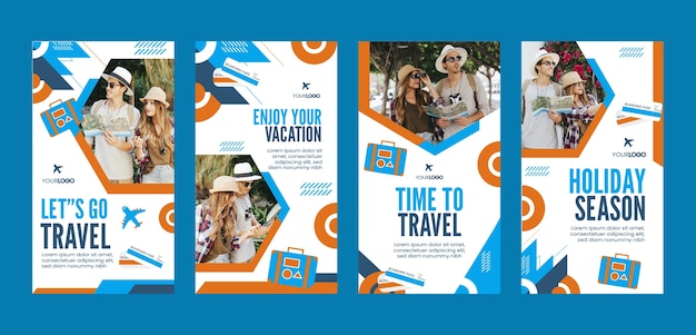 Free vector flat design travel agency instagram stories