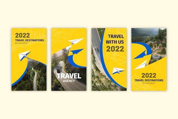 Vettore gratuito storie di instagram di agenzie di viaggio dal design piatto
