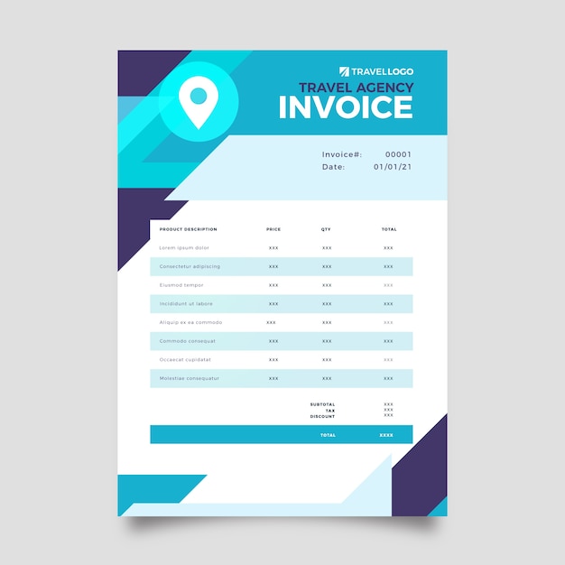 Flat design travel agency invoice template