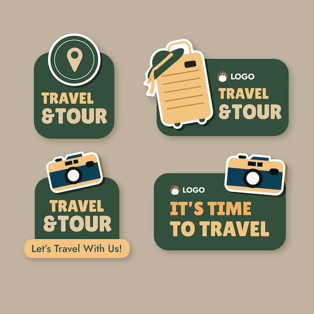 Free vector flat design travel agency label collection