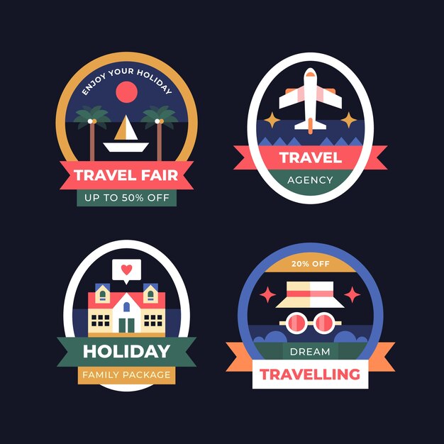 Free vector flat design travel agency labels template