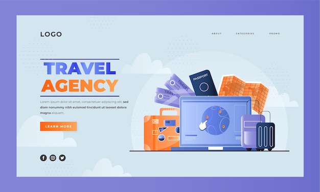 Flat design travel agency landing page template