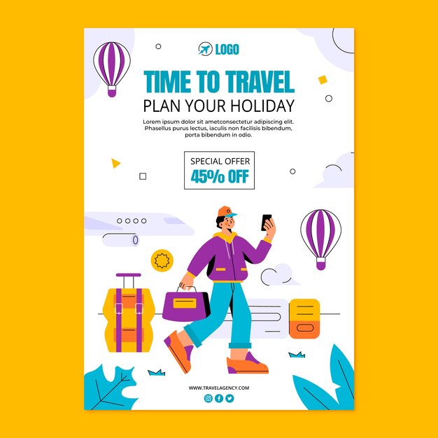 Flat design travel agency poster template