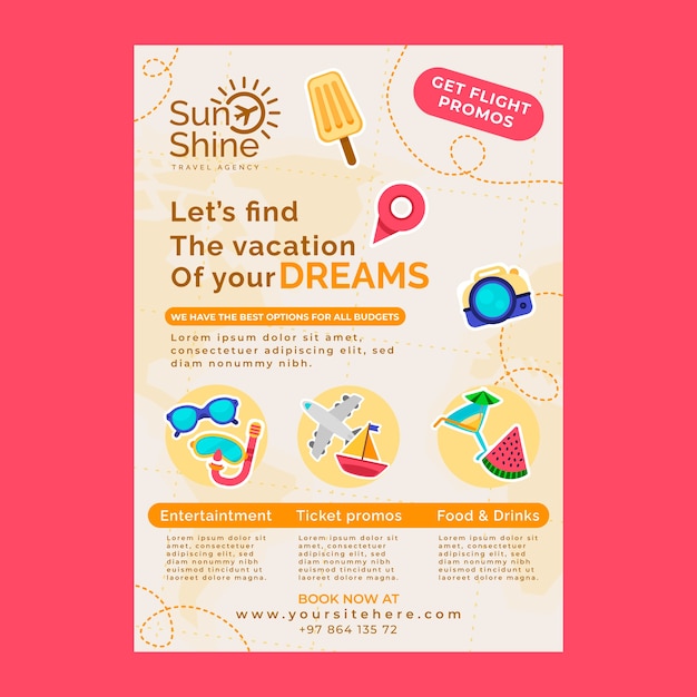 Free vector flat design travel agency poster with beach items