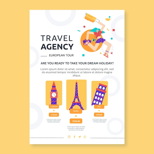 평면 디자인 여행사 포스터