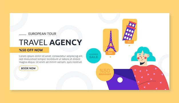 Flat design travel agency sale banner template