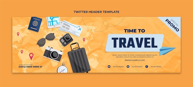 Free vector flat design travel agency twitter header with map