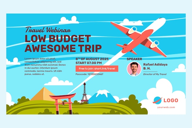 Free vector flat design travel agency webinar template