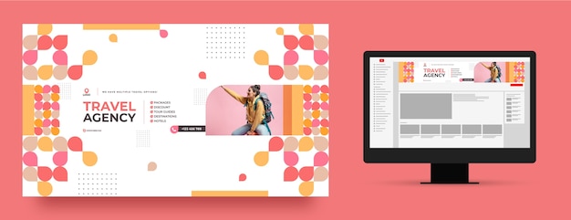 Vettore gratuito canale youtube dell'agenzia di viaggi design piatto art