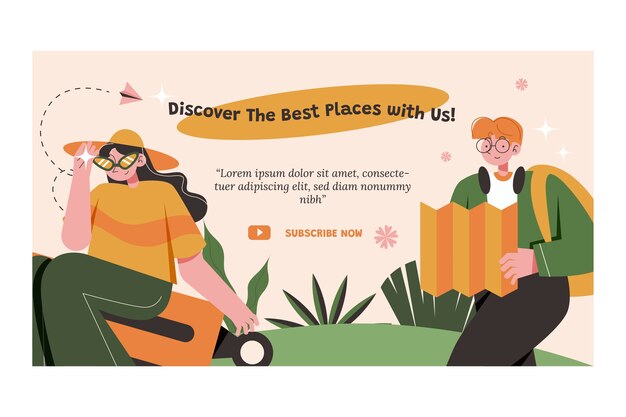 Free vector flat design travel agency youtube thumbnail template