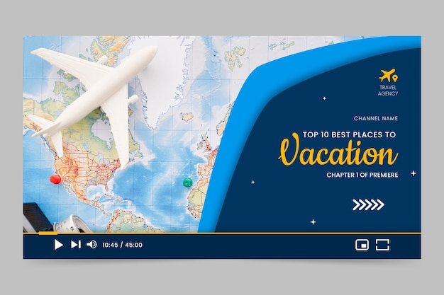 Free vector flat design travel agency youtube thumbnail