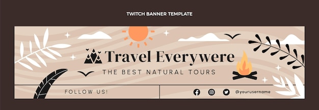 Free vector flat design travel everywhere twitch banner