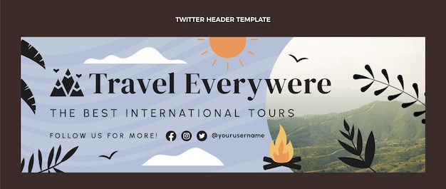 Free vector flat design travel everywhere twitter header