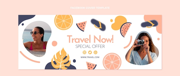 無料ベクター フラットデザイン旅行facebookカバーテンプレート