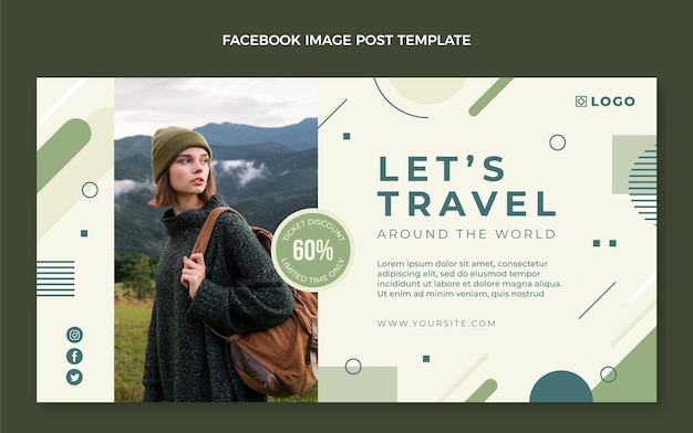 無料ベクター 割引付きフラットデザイン旅行facebookカバー