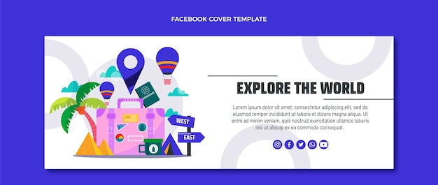 Обложка facebook для путешествий в плоском дизайне