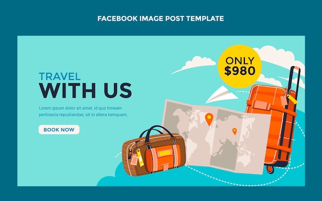 Vettore gratuito post di facebook di viaggio design piatto