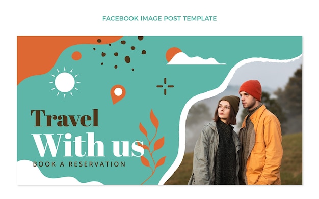 Design piatto del post di facebook di viaggio