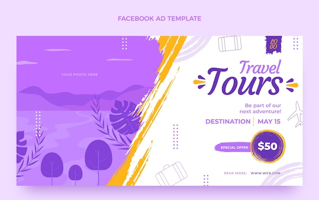 Flat design travel facebook template