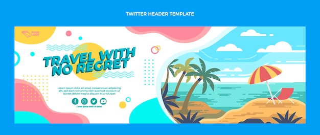 Vettore gratuito intestazione twitter vacanza viaggio design piatto