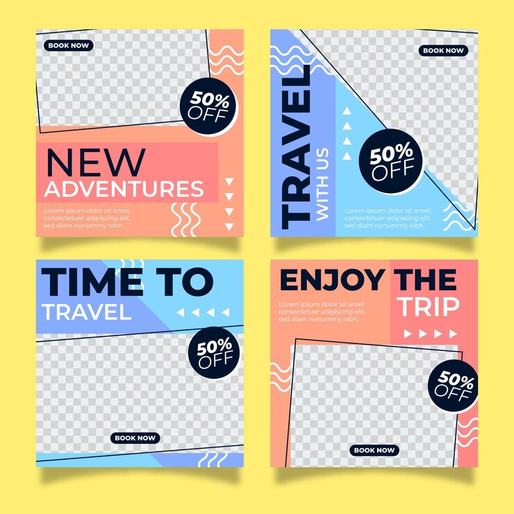 무료 Vector 평면 디자인 여행 instagram 게시물