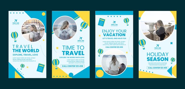 Flat design travel instagram stories template