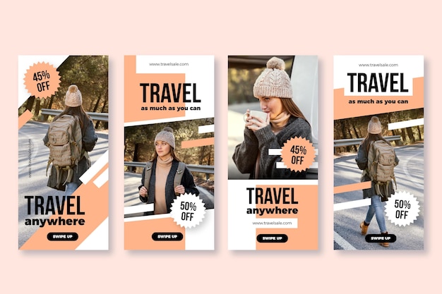 Free vector flat design travel instagram story se