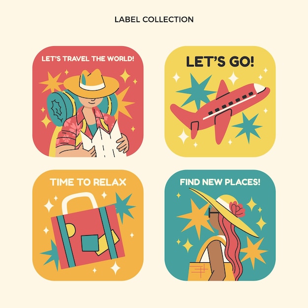 Flat design travel label collection