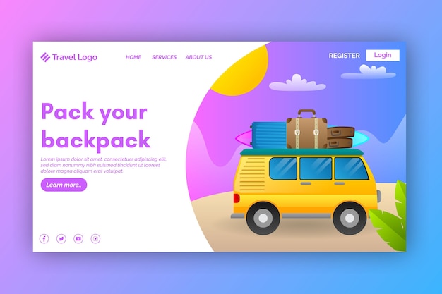 Modello di landing page di viaggio design piatto