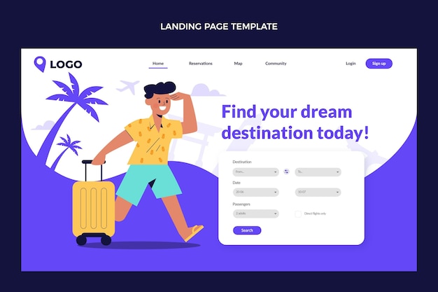Free vector flat design travel landing page template