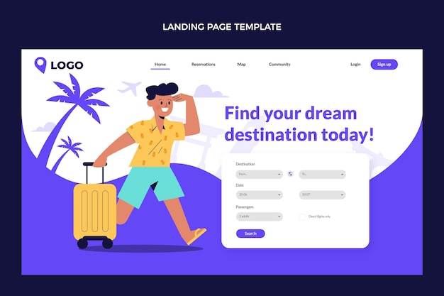 Vettore gratuito modello di pagina di destinazione di viaggio di design piatto