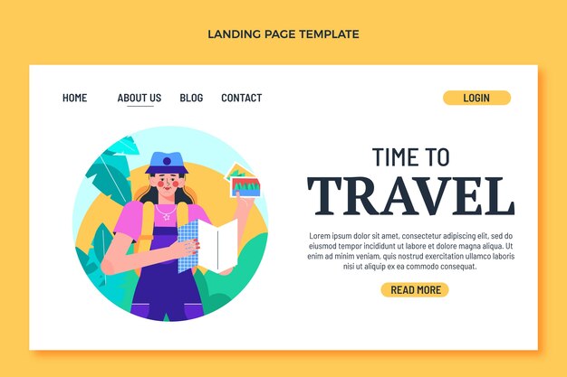 평면 디자인 여행 방문 페이지 템플릿