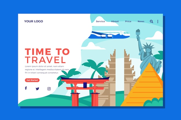 Flat design travel landing page