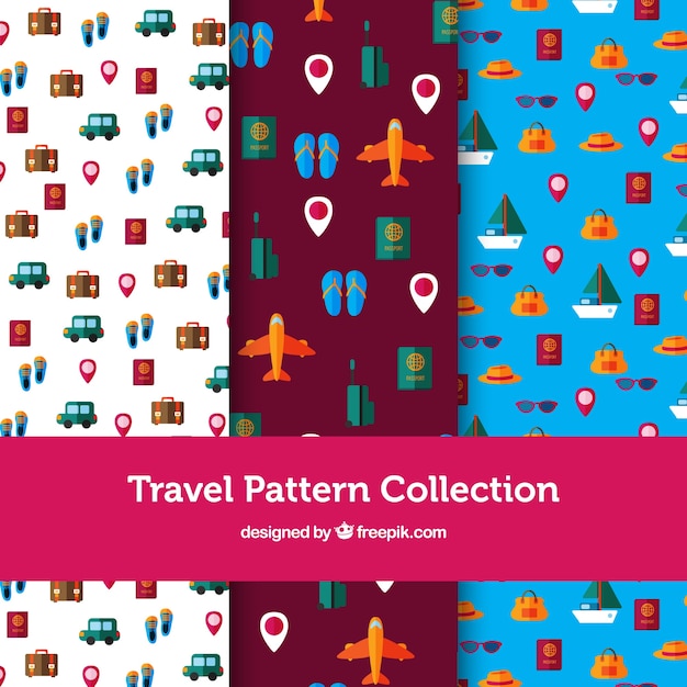 Flat design travel pattern collection