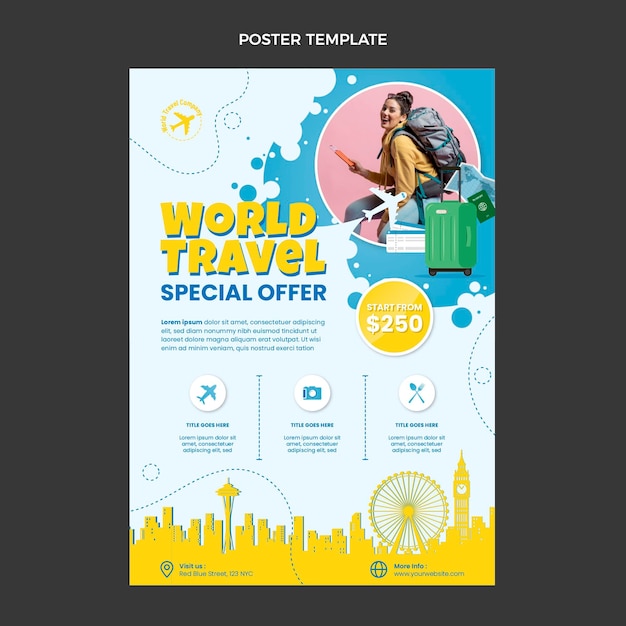 Free vector flat design travel poster template