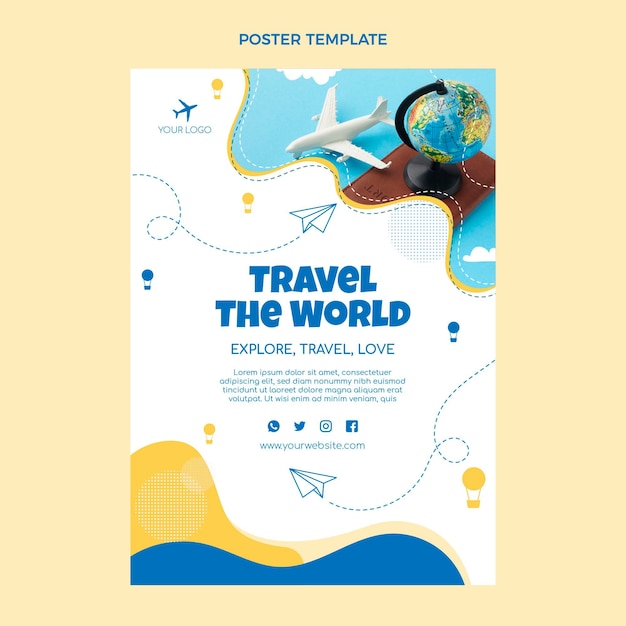 Flat design travel poster template