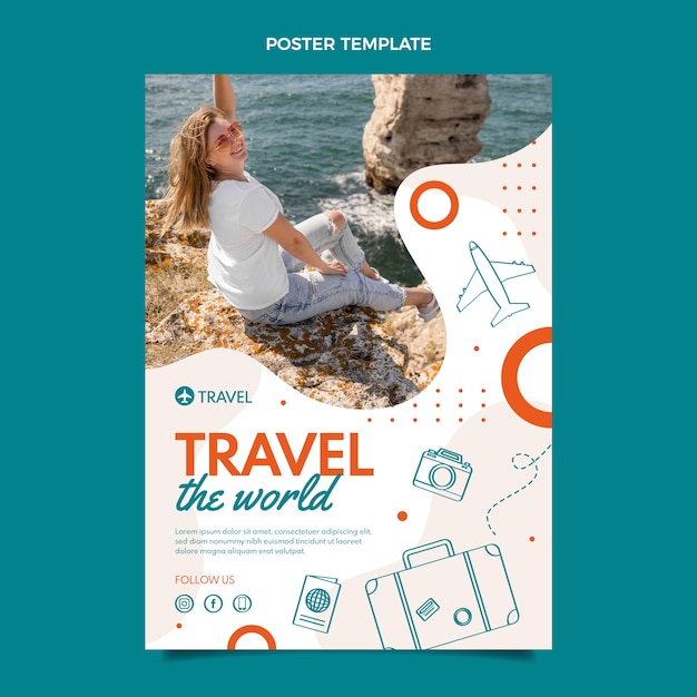 Vettore gratuito modello di poster di viaggio design piatto