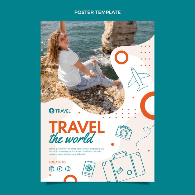 Flat design travel poster template