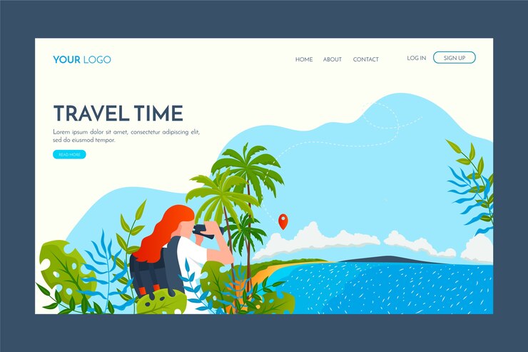 무료 Vector 평면 디자인 여행 템플릿 방문 페이지