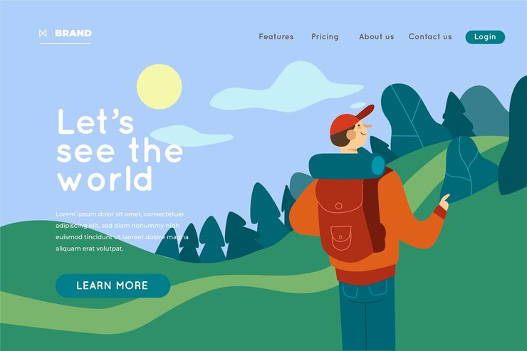 無料Vector フラットなデザインの旅行テンプレートのランディングページ